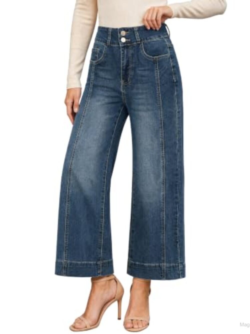 High Waisted Cropped Straight Leg Jeans - Stretch Denim Retro Casual